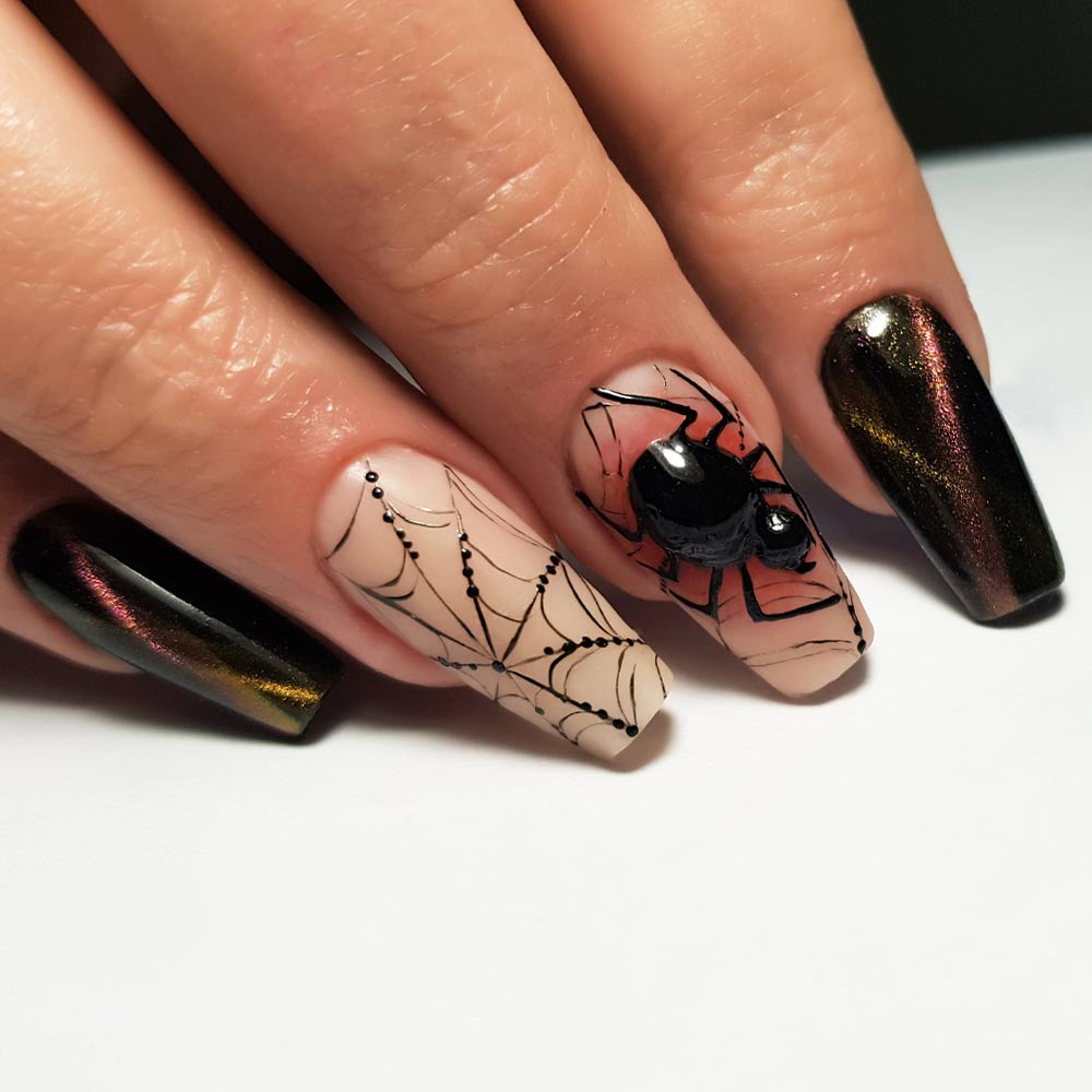 Halloween Nails with 3D Spider