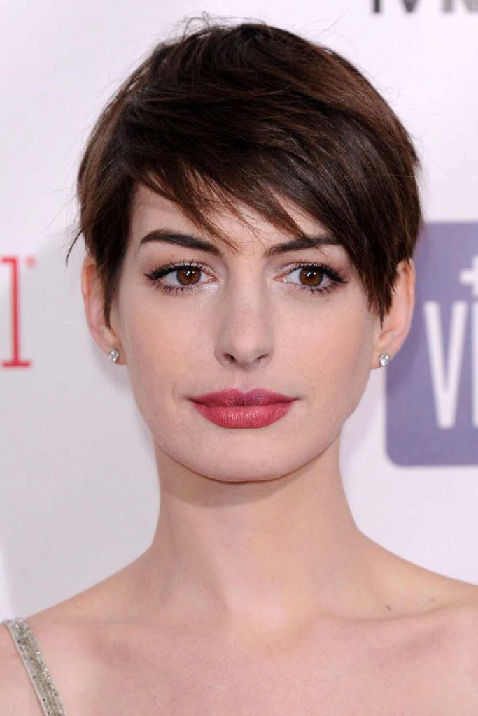 Anne Hathaway with Side Bang Pixie Cut