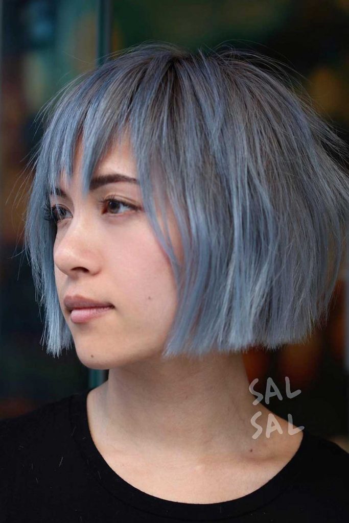 Blue Short Bob With Bangs