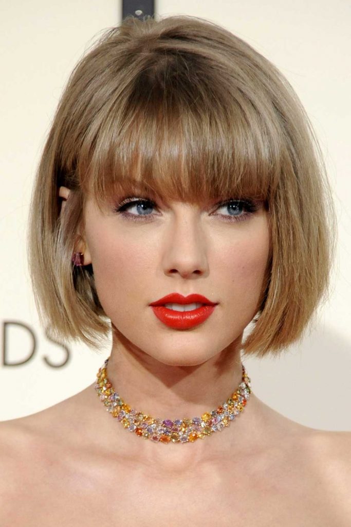 Taylor Swift Round Bob with Blunt Bangs