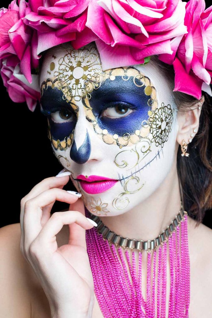 Sugar Skull Makeup with Gold Glitter