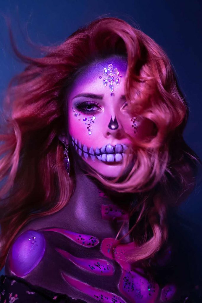 Purple Colored Sugar Skull Makeup