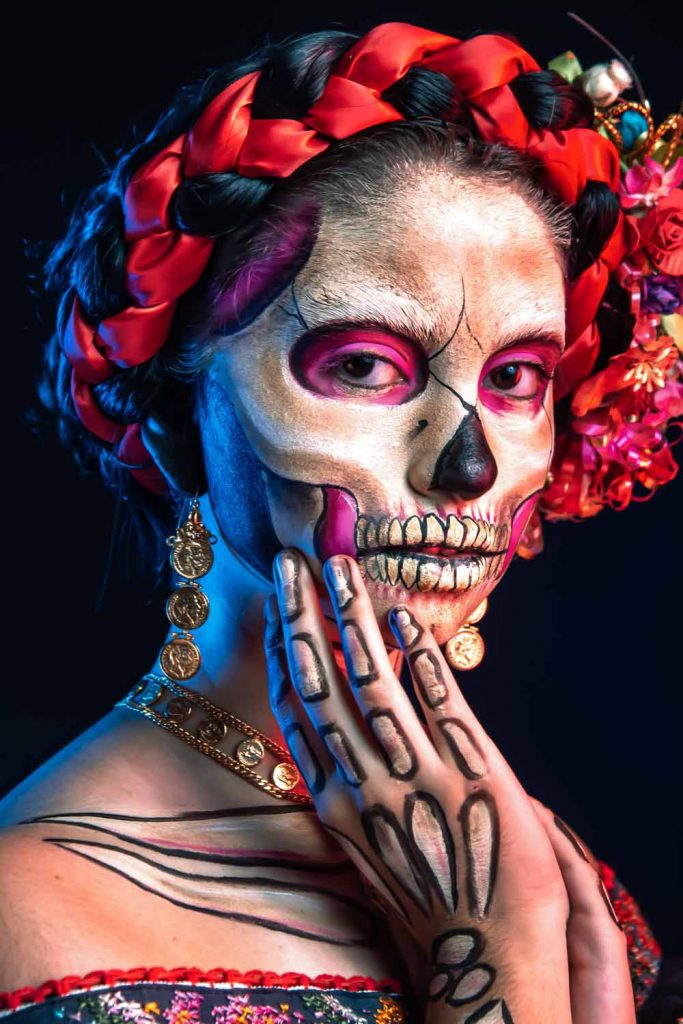 Sugar Skull Makeup with Braid for Halloween