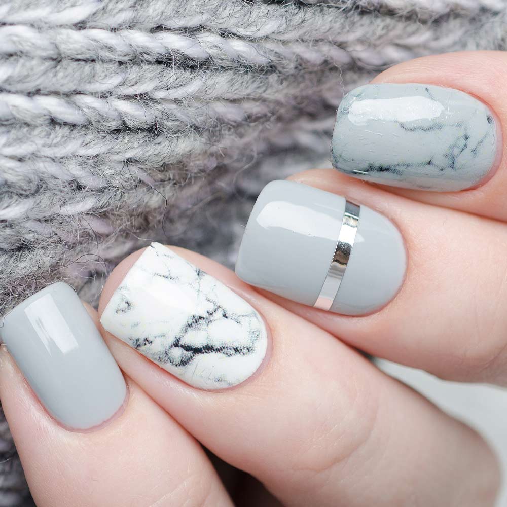 Light Gray Marble Nails