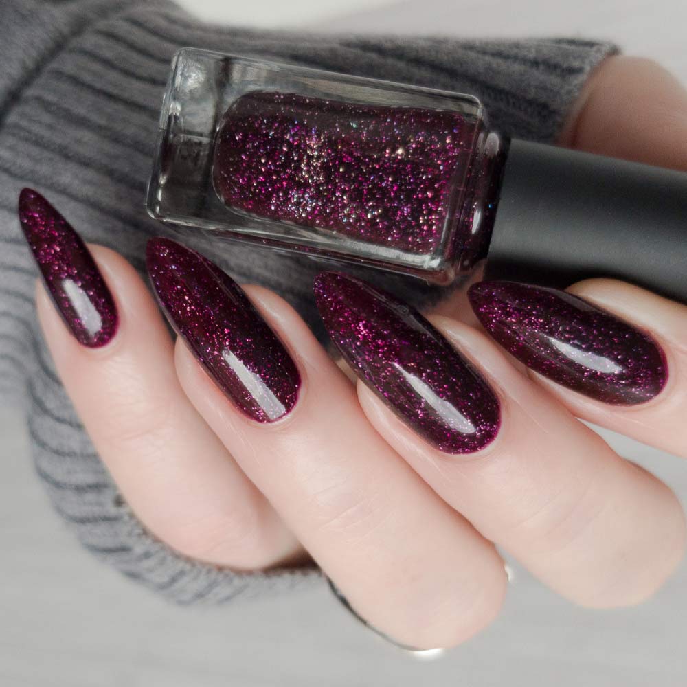 Burgundy Glitter Nails