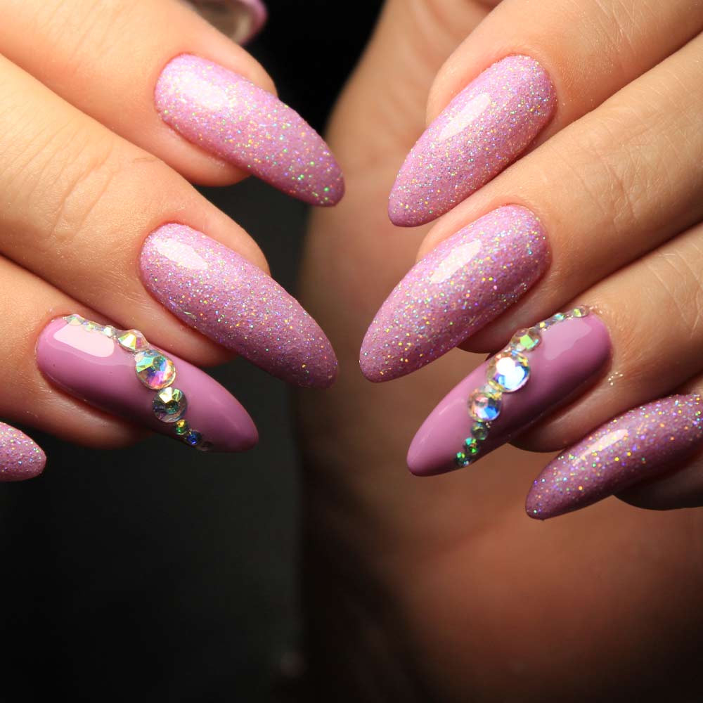 Pink Glitter Acrylic Nails