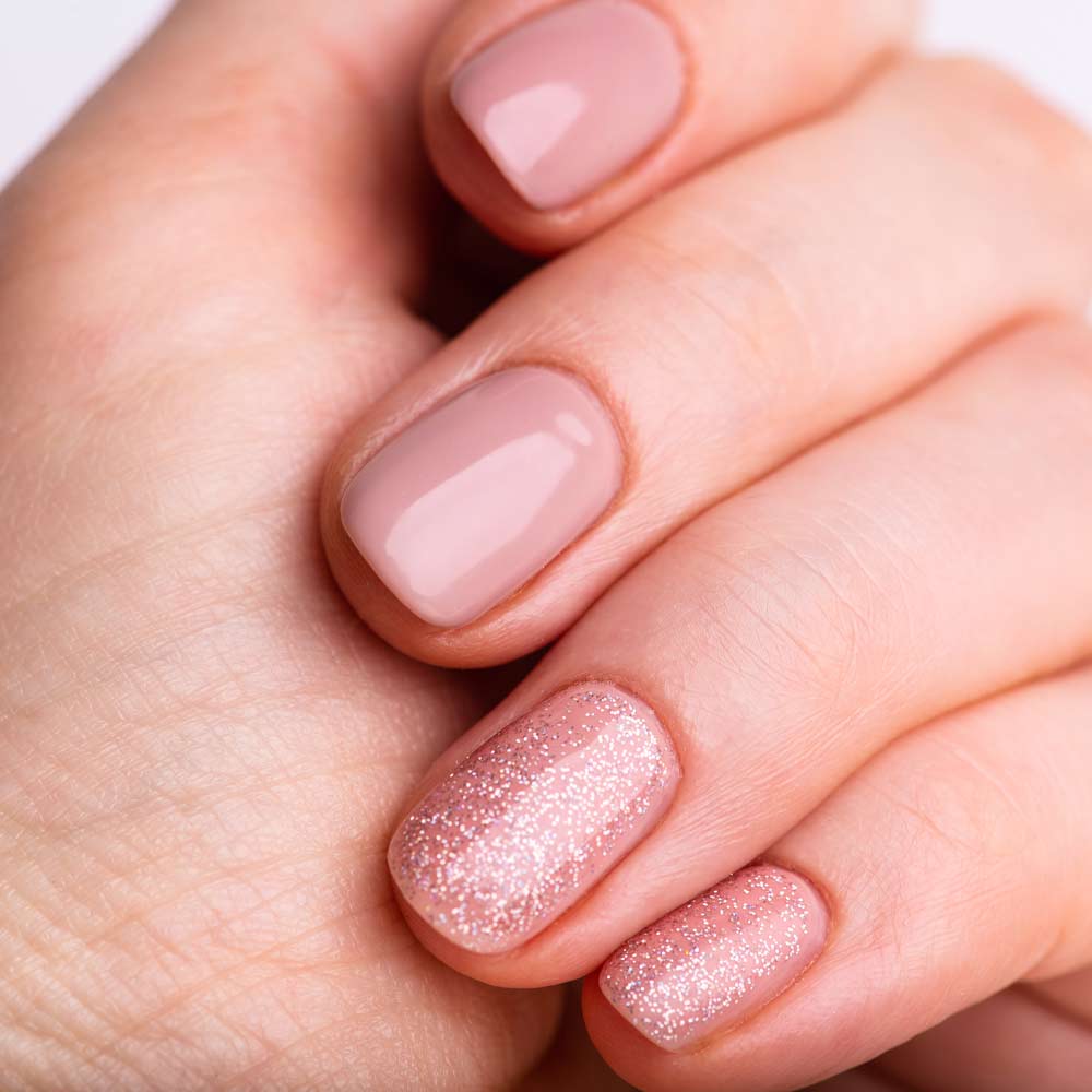 Nude Pink Nails with Glitter