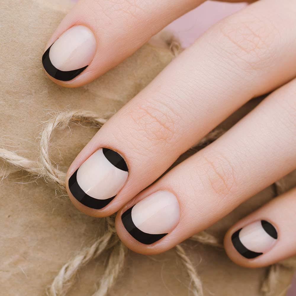 Nude and Black French Nails