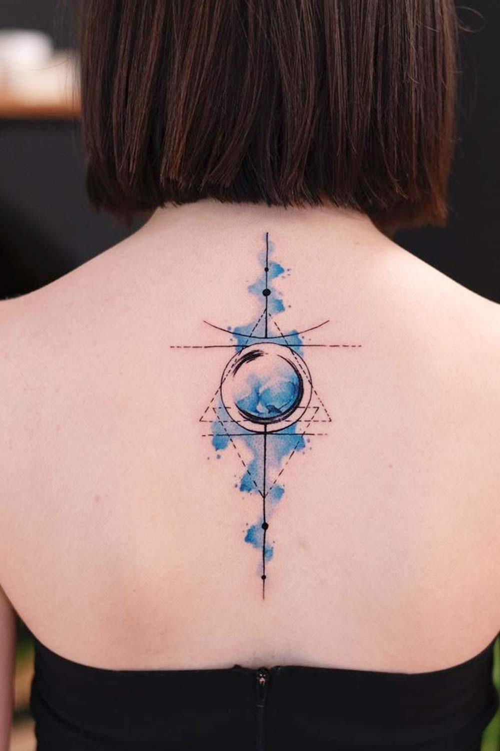 back tattoos for women blue geometric