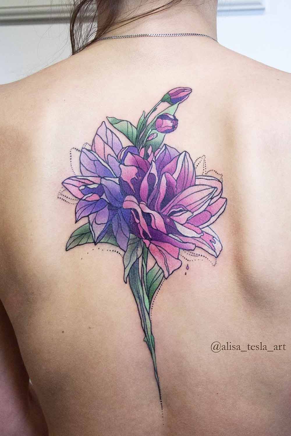 Colorful Flower Tattoo for Back
