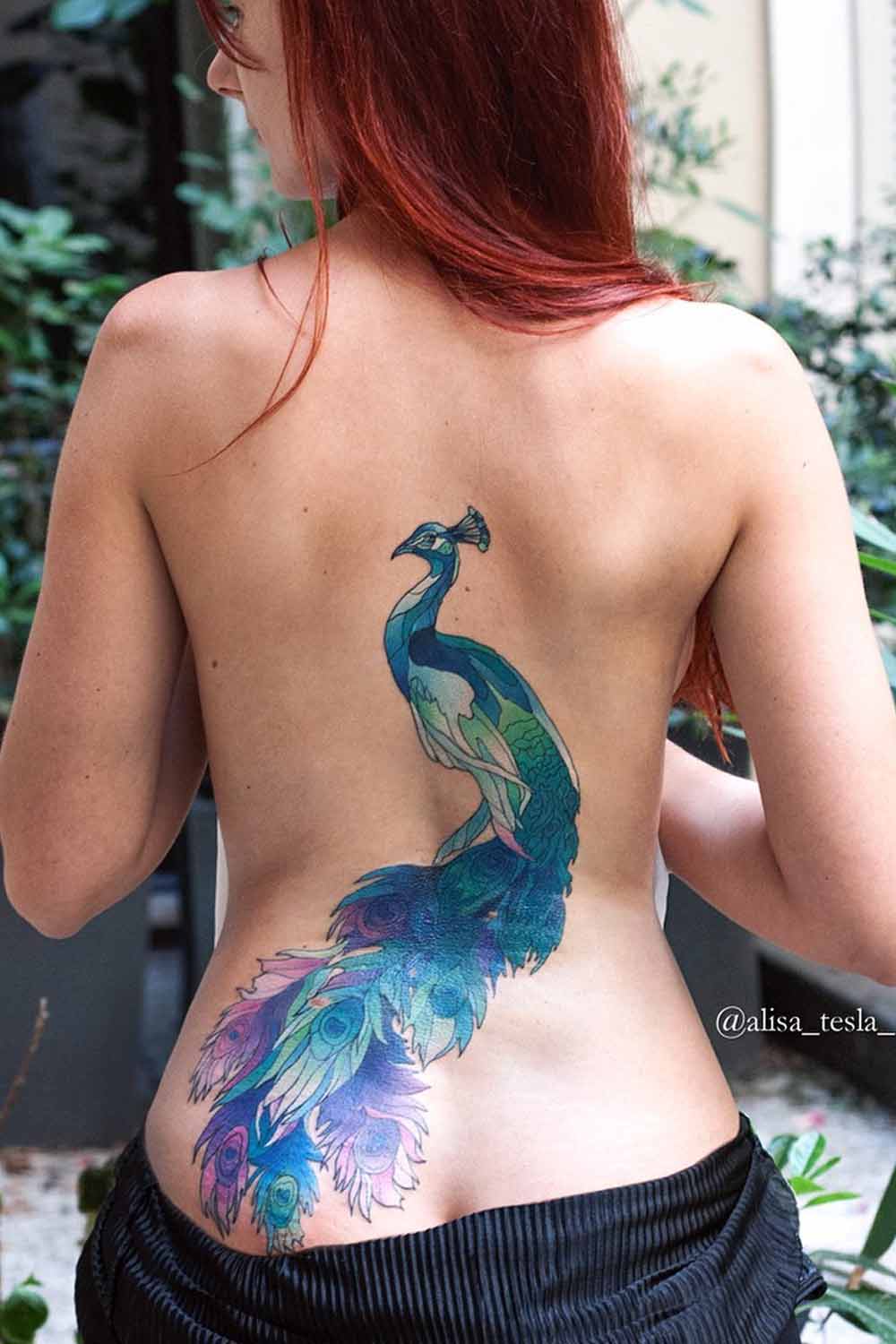 Peacock Back Tattoo Design