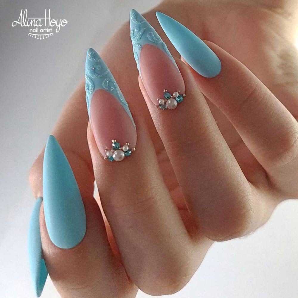 Blue French Matte Nails