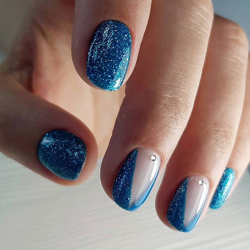 Glitter Blue Nails Design
