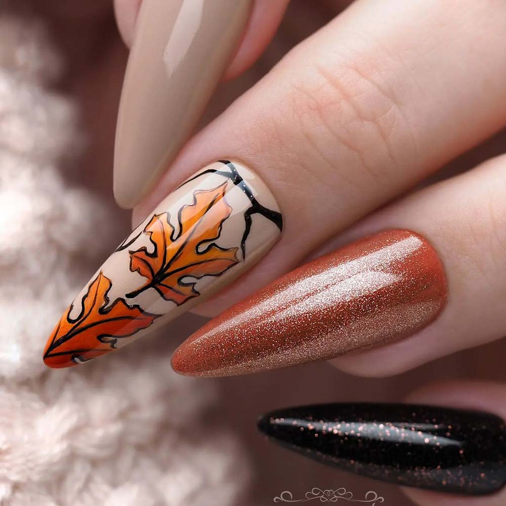 Fall Leaves Art Brown Nails