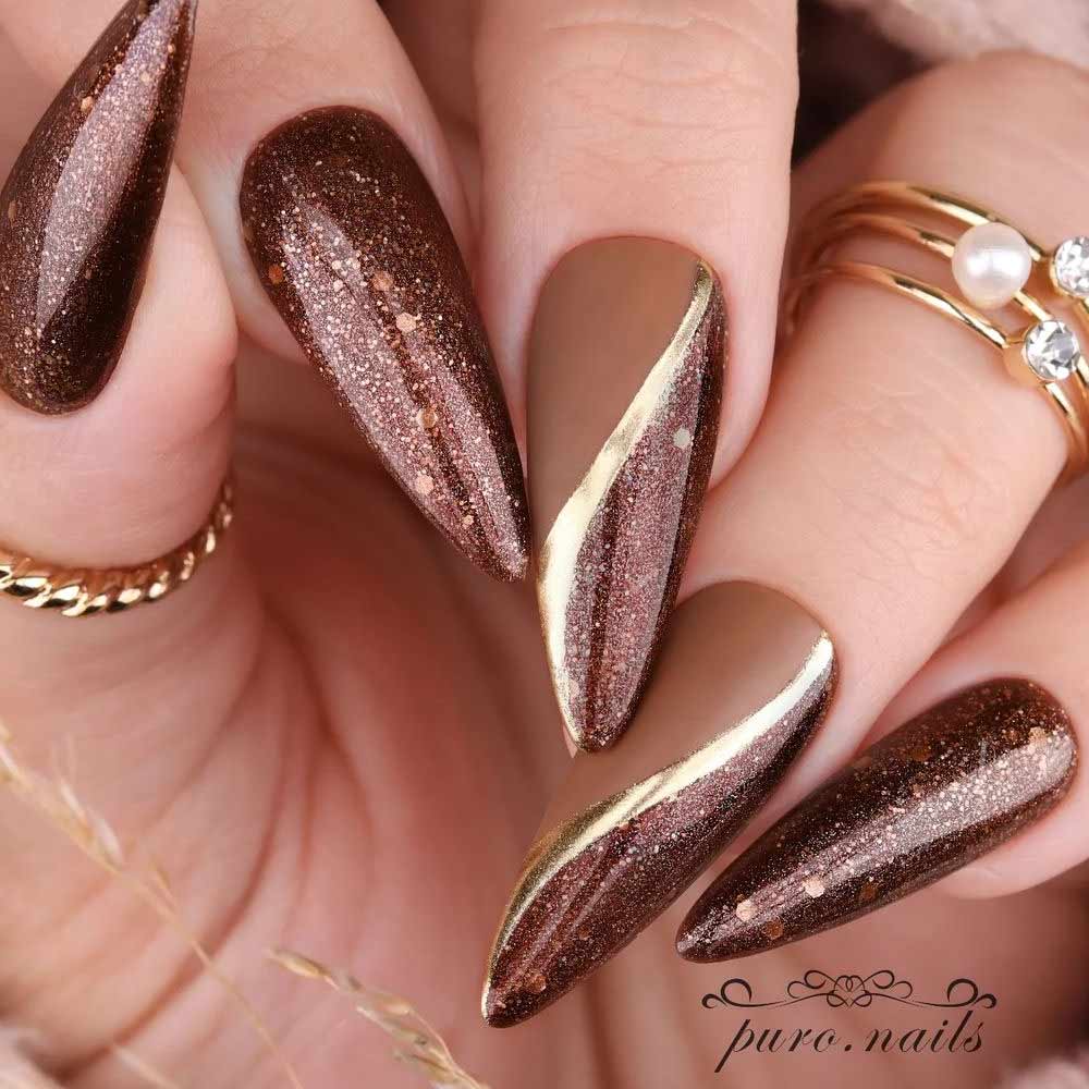 Brown Nails with Glitter