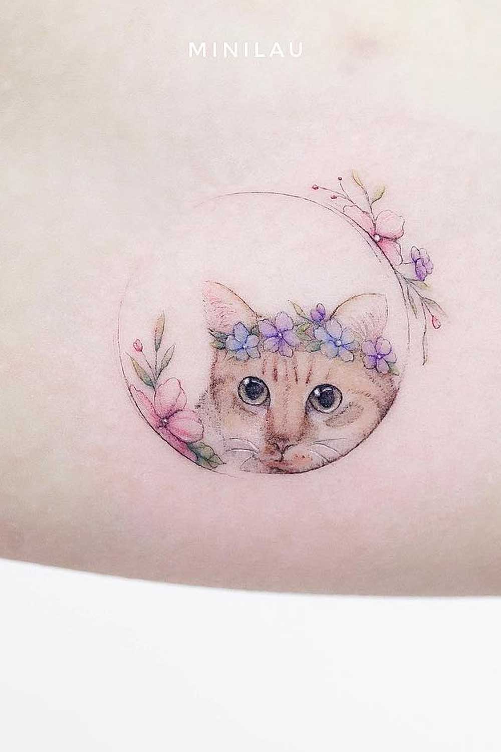Cat Tattoo With Round Frame