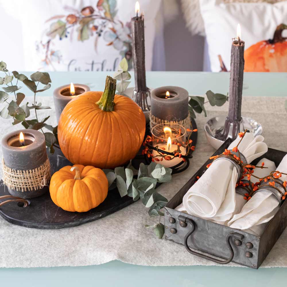 Candles and Pumpkins Fall Home Decor