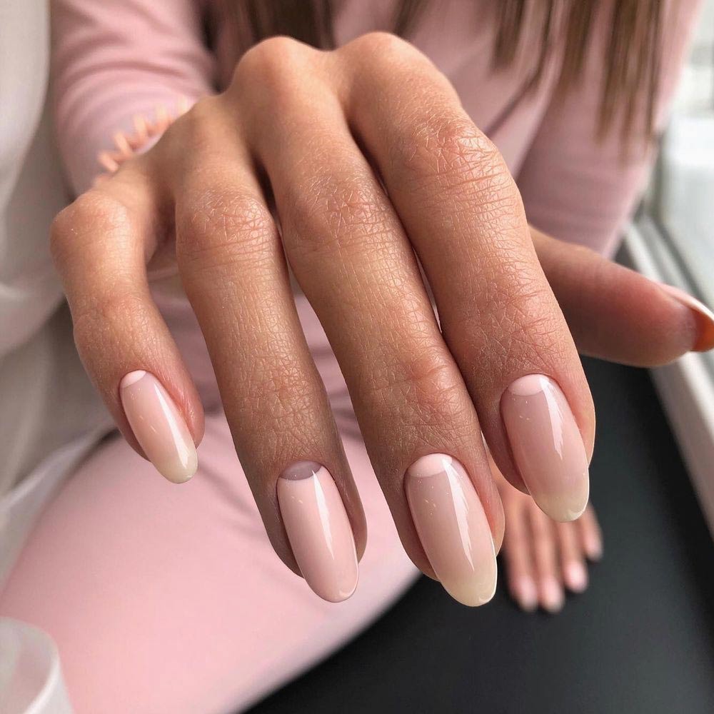 Long Nude Half Moon Nails