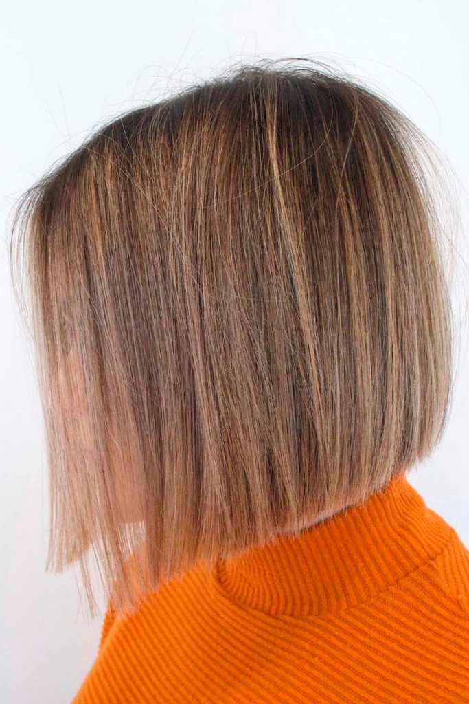Tousled Straight Cropped Inverted Bob With Balayage