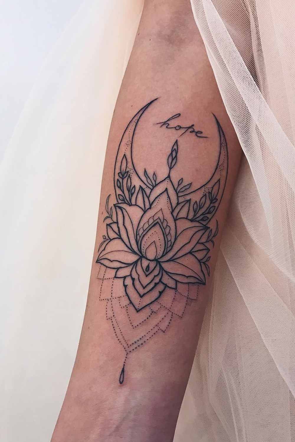 Moon with Lotus Flower Tattoo