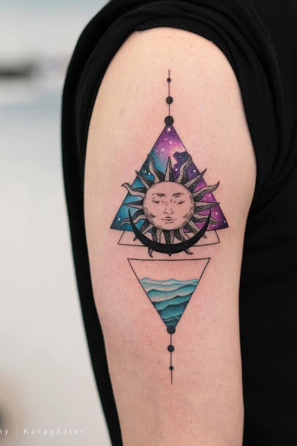 Sun and Moon Geometric Style Tattoo