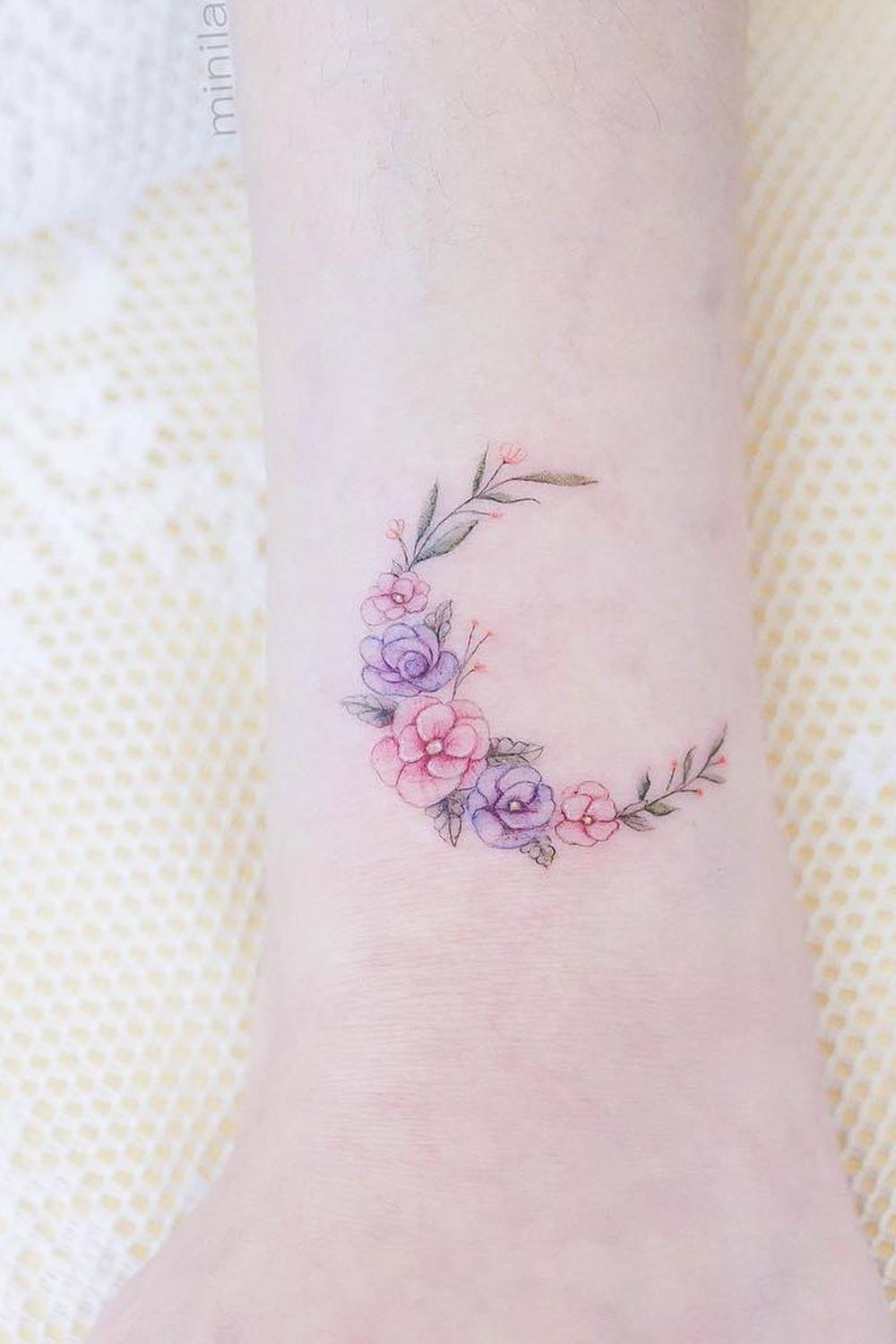 Flower moon tattoo in fine line