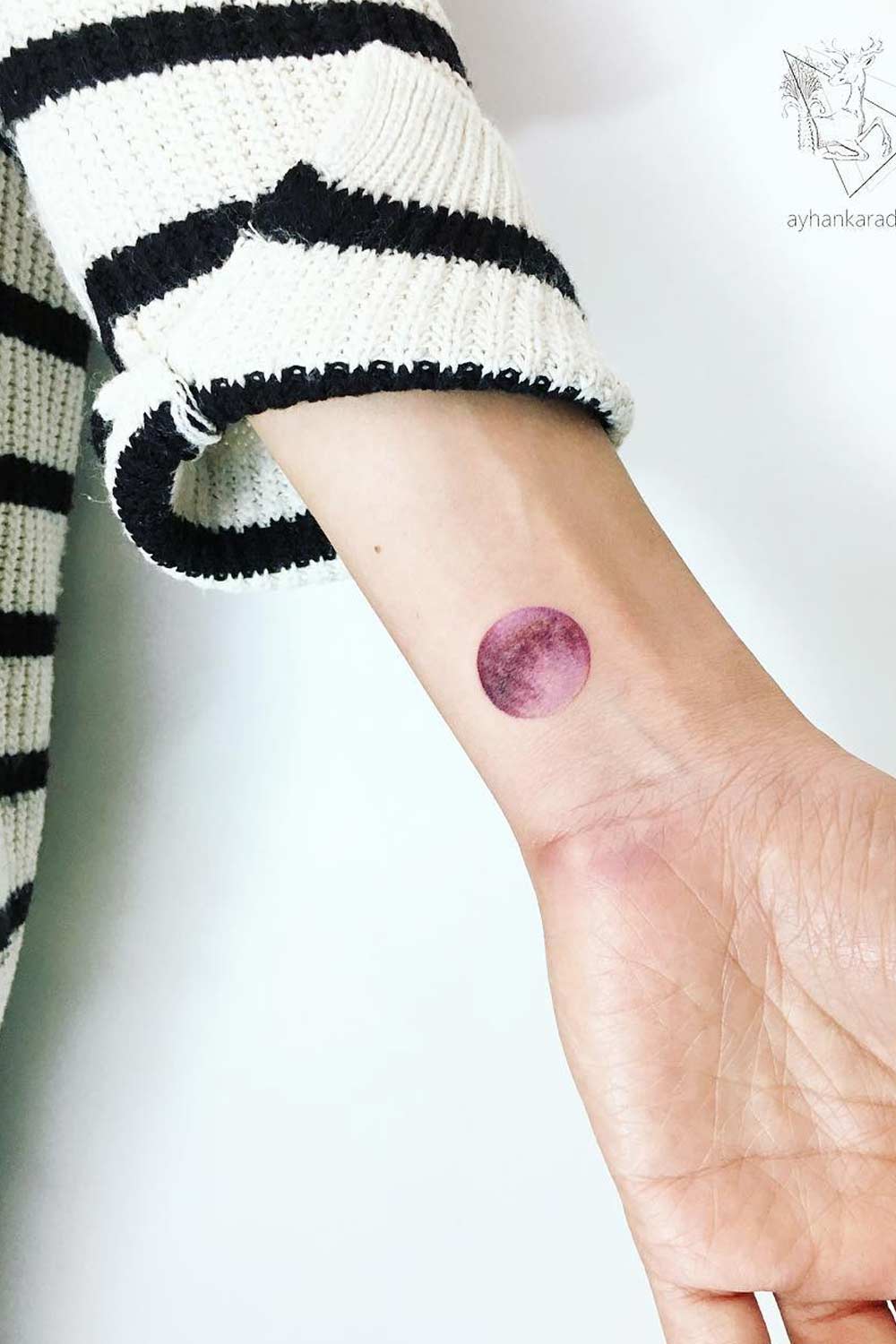 Little Tattoos — Purple moon tattoo on the left inner wrist. Tattoo...