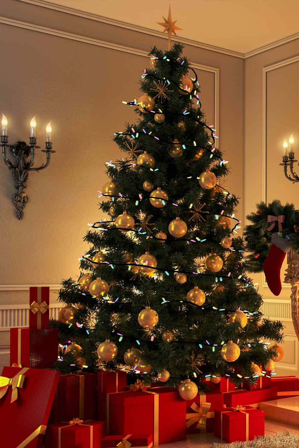 Christmas Tree with Gold Toys Decor