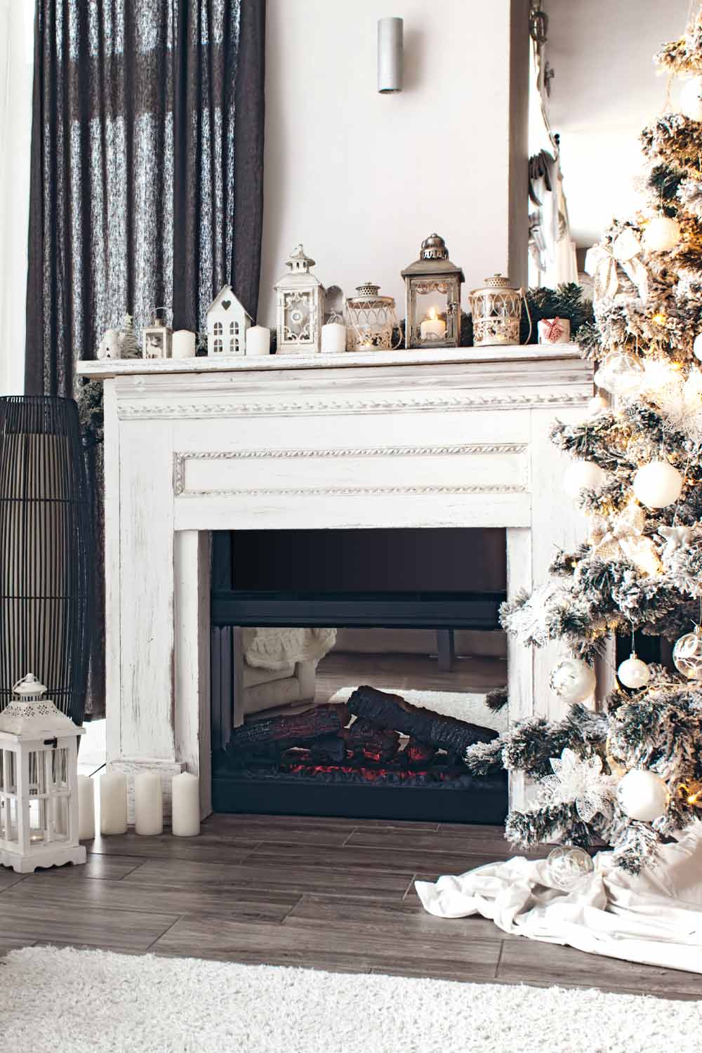 Vintage Christmas Fireplace with Rustic Accent