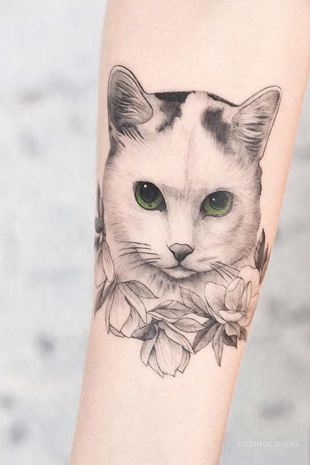 Cute Black and White Cat with Green Accent Eyes