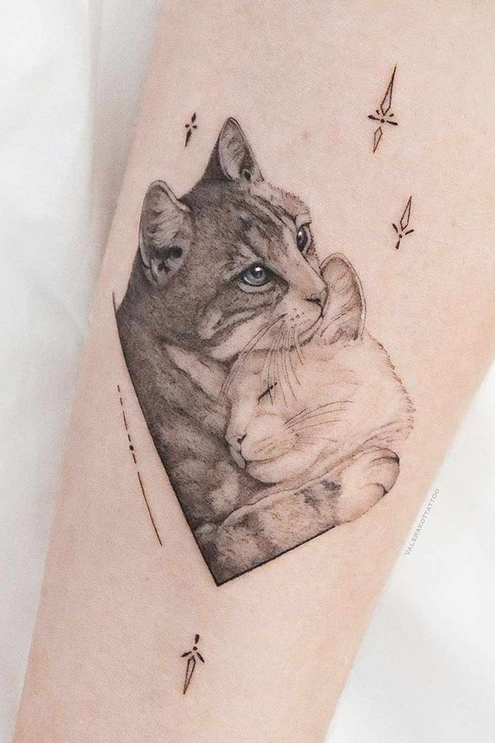 Black And White Tattoo Design of Cat Love