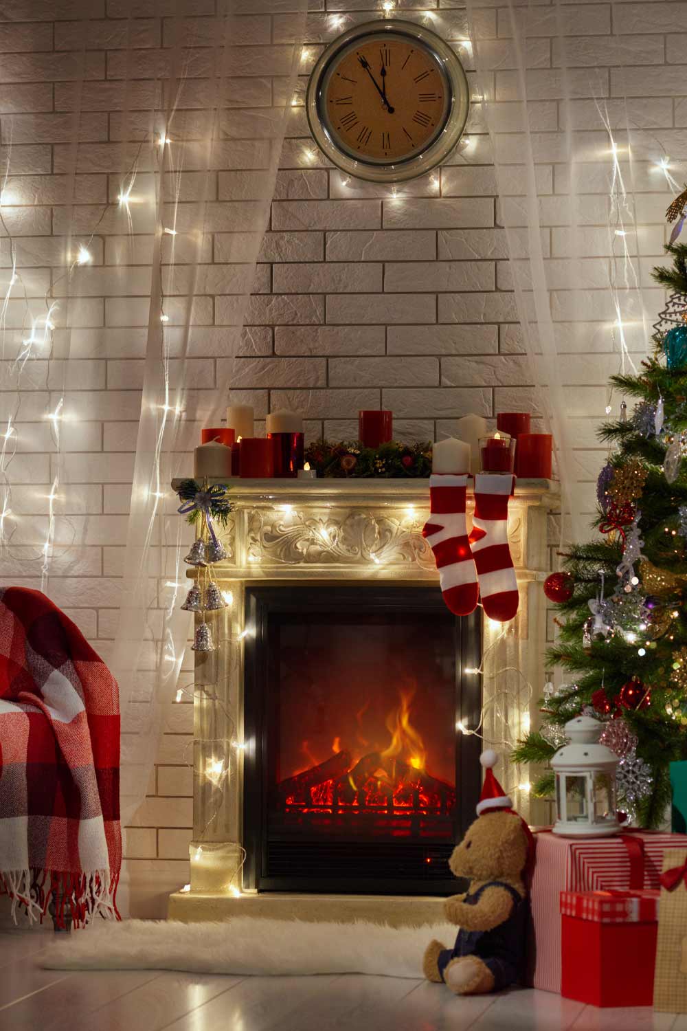 Fireplace Decoration with Christmas Garlands