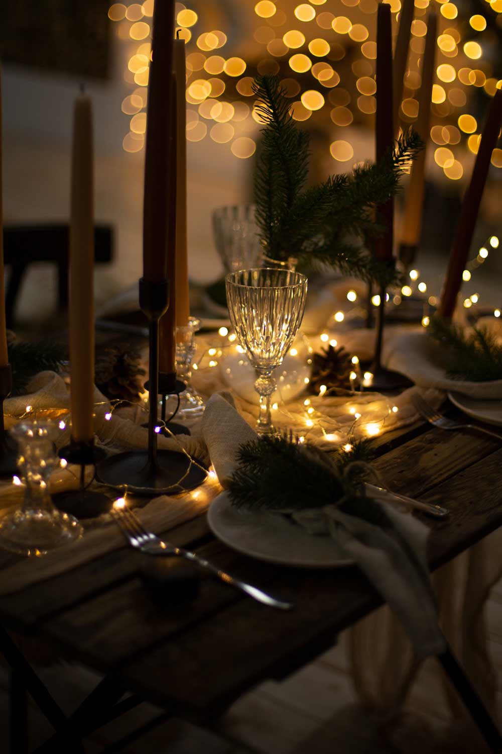 Dinner Table Decoration with Christmas Lights