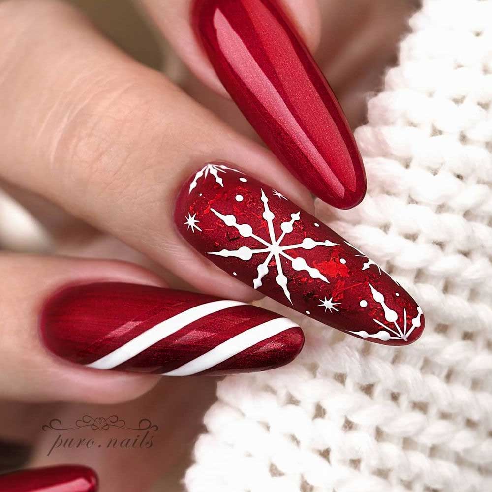Red Christmas Nails with Snowflakes