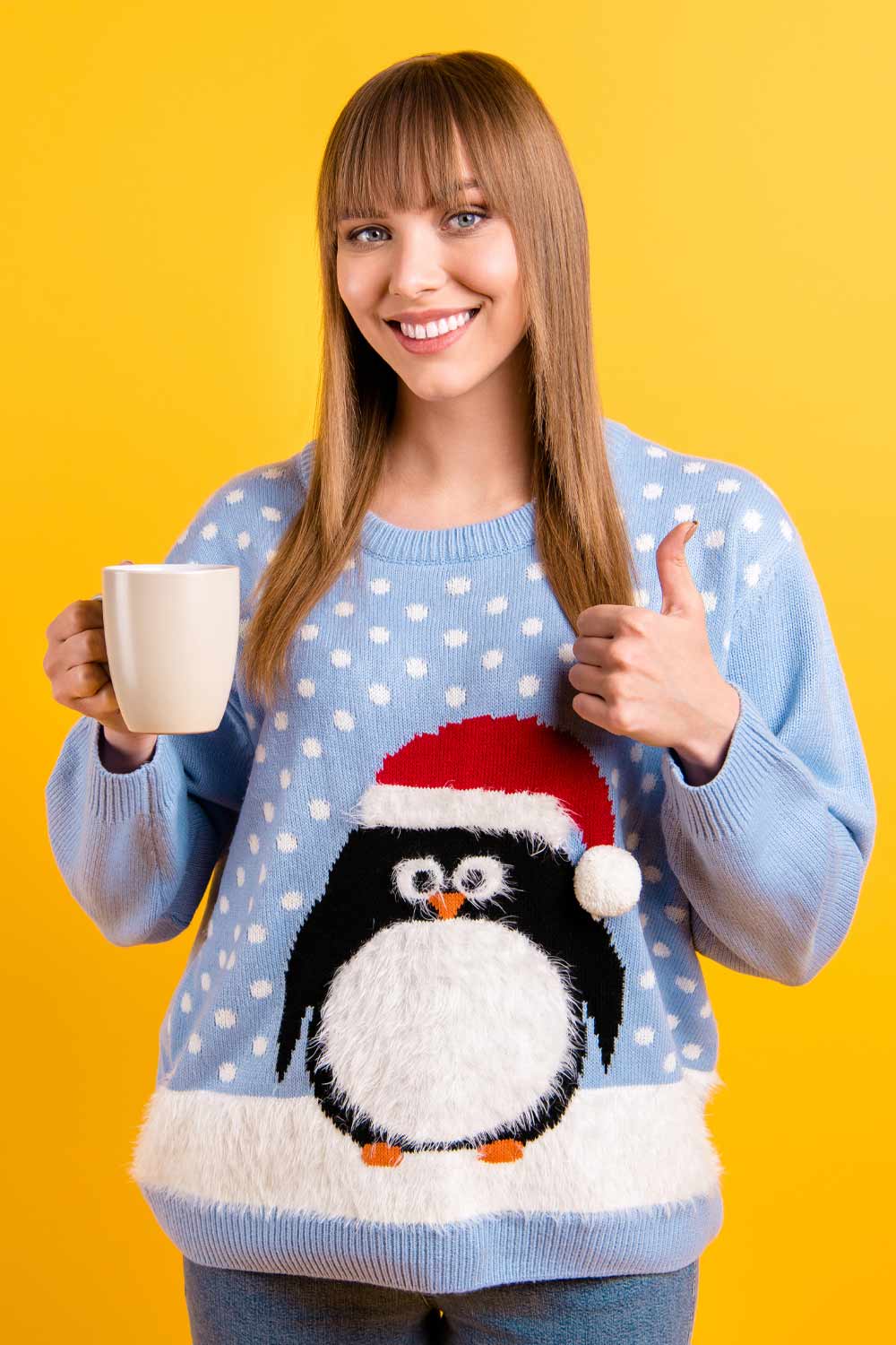 Blue Christmas Sweater with Penguin