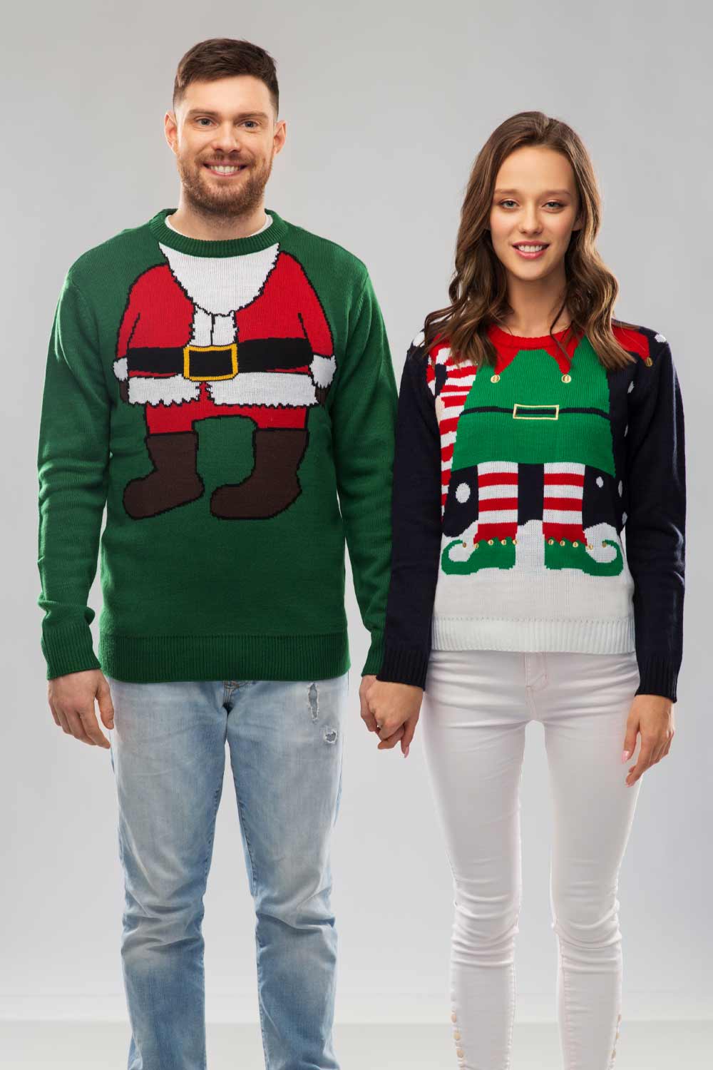 Christmas Sweaters for Couple with Santa and Elf