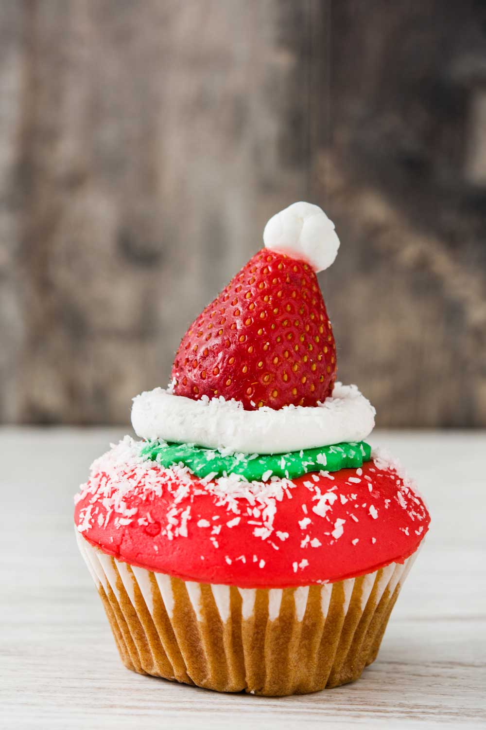 Santa Hat Strawberry Christmas Cupcake Design