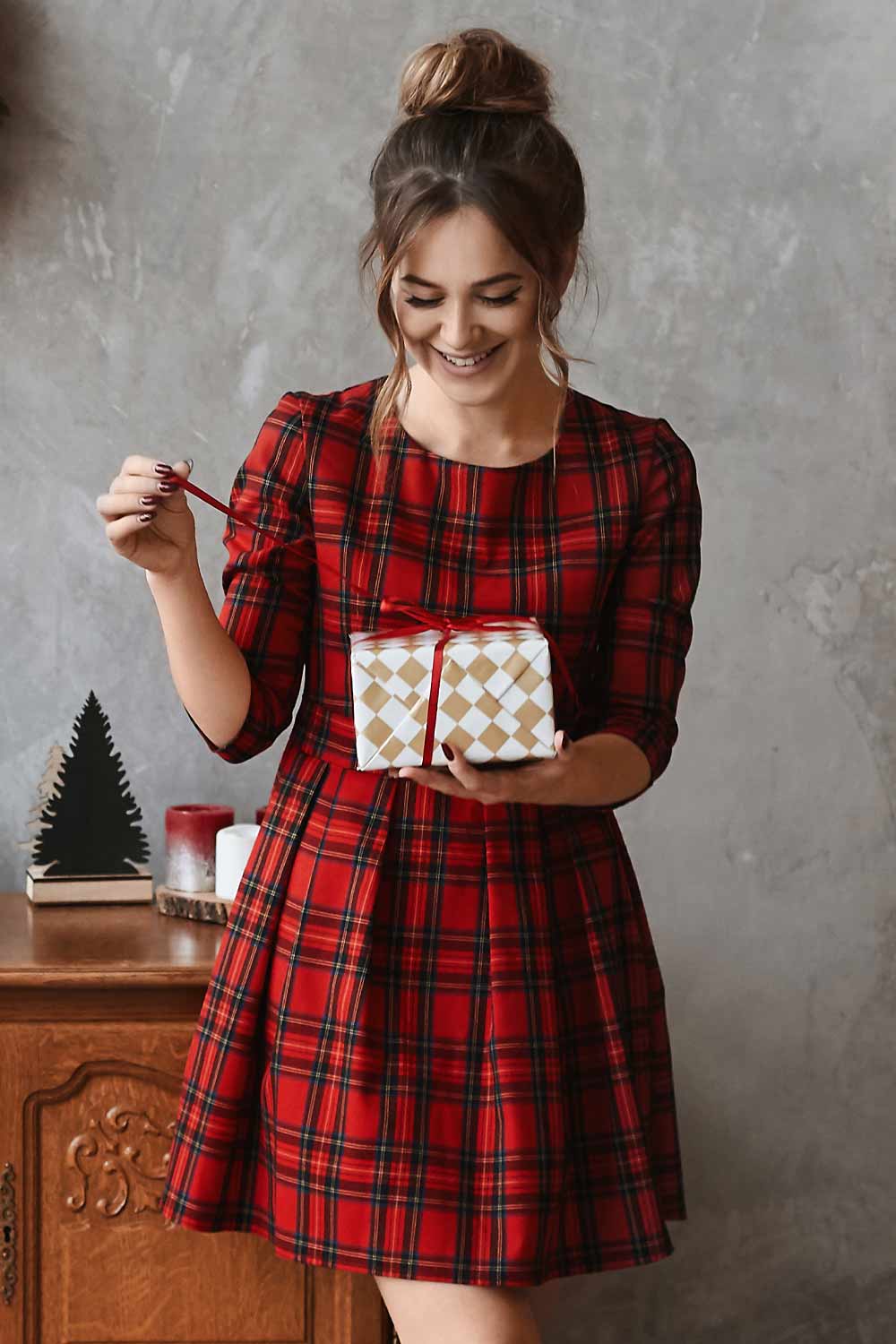 Red Patterned Christmas Dress