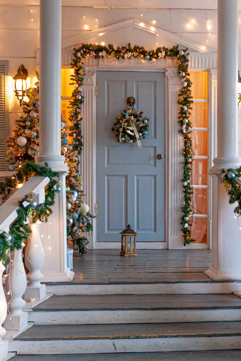 Front Door Christmas Decor with Garlands and Greenery