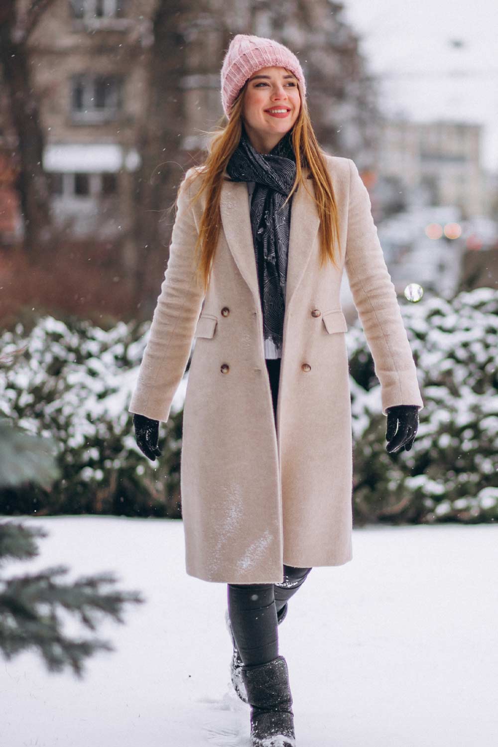Winter Outfit Idea with Classy Coat and Knitted Hat