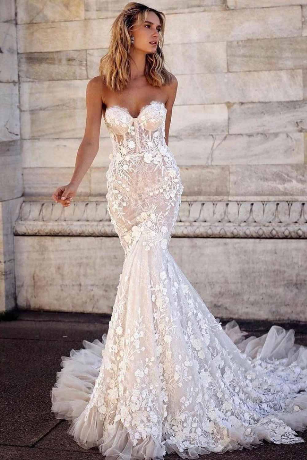 Heart Shaped Neck Mermaid Wedding Dress for Beach