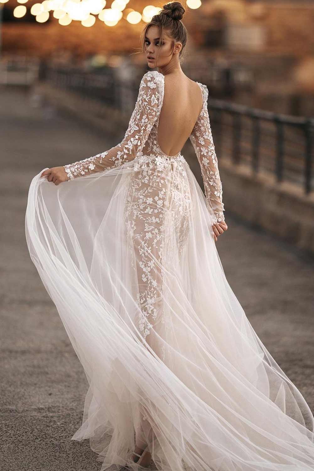 Long Sleeved Wedding Dress with an Open Back