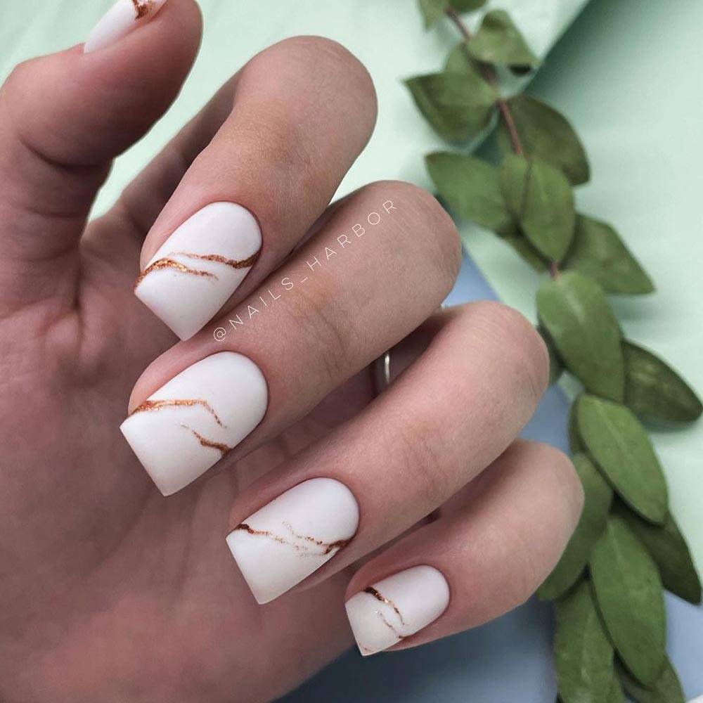Nude Matte Nails with Marble Art