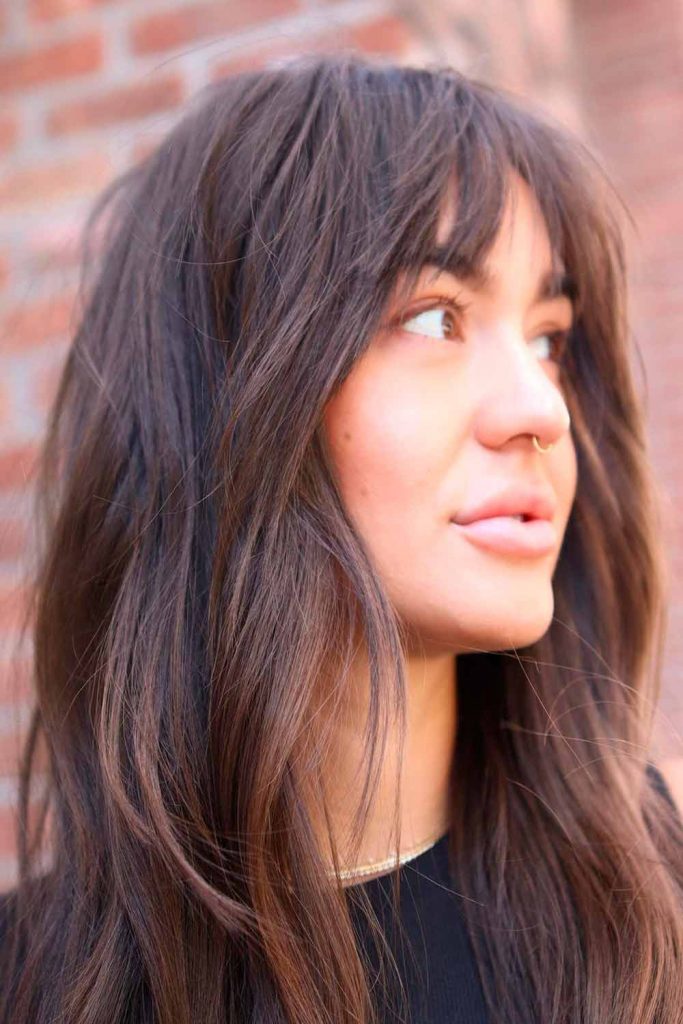 Long Messy Style with Bangs for Long Faces