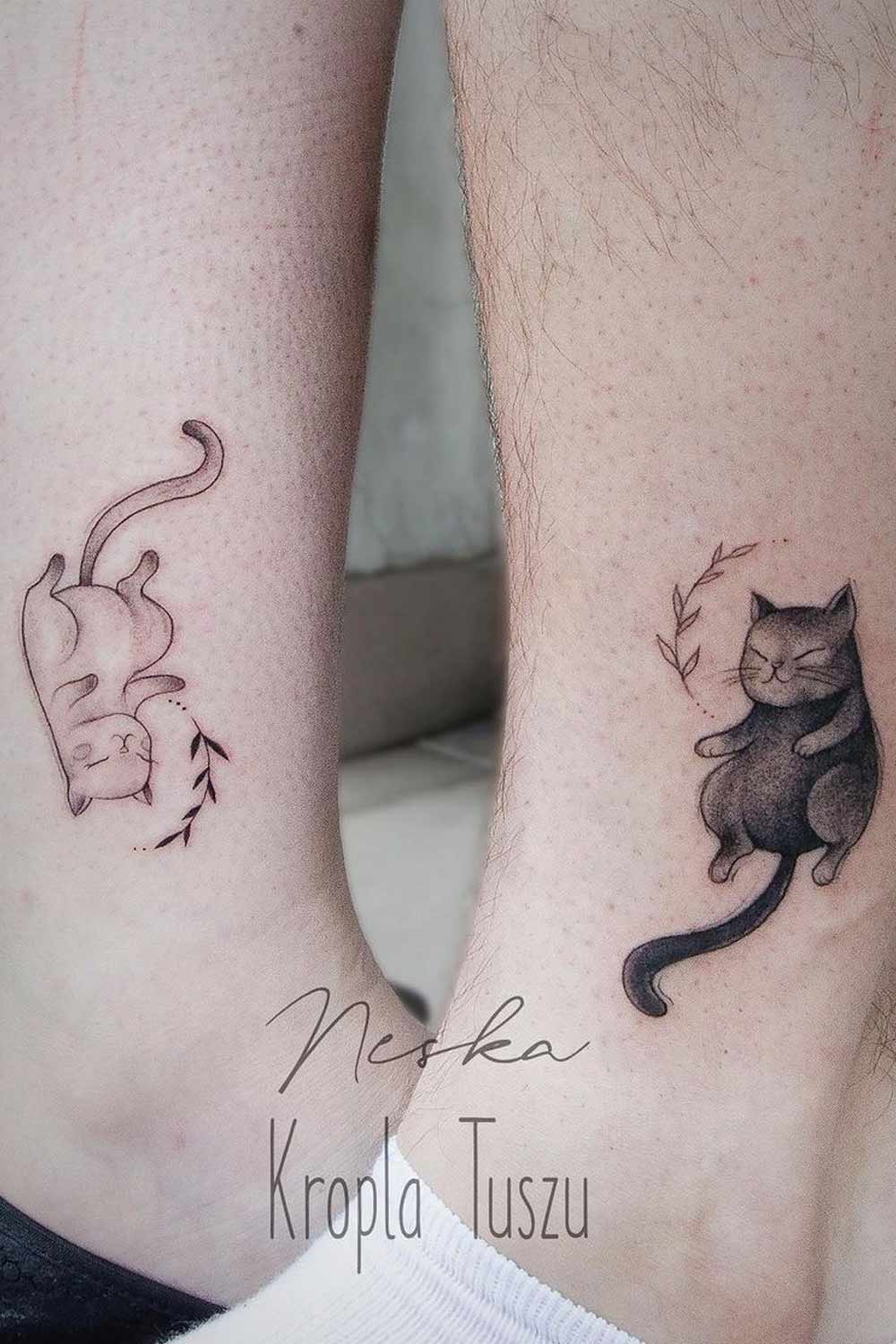 Matching Cat Tattoos for Legs