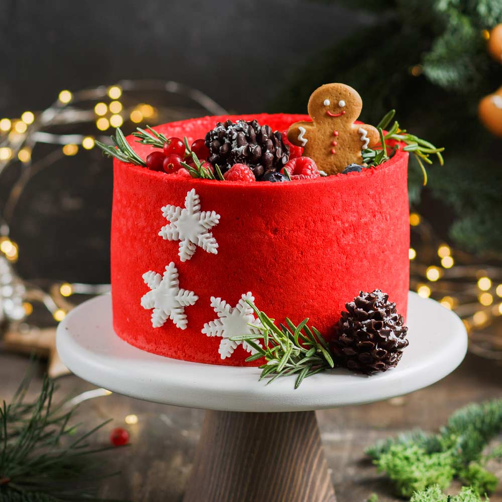 Red Christmas Cake with Snowflakes