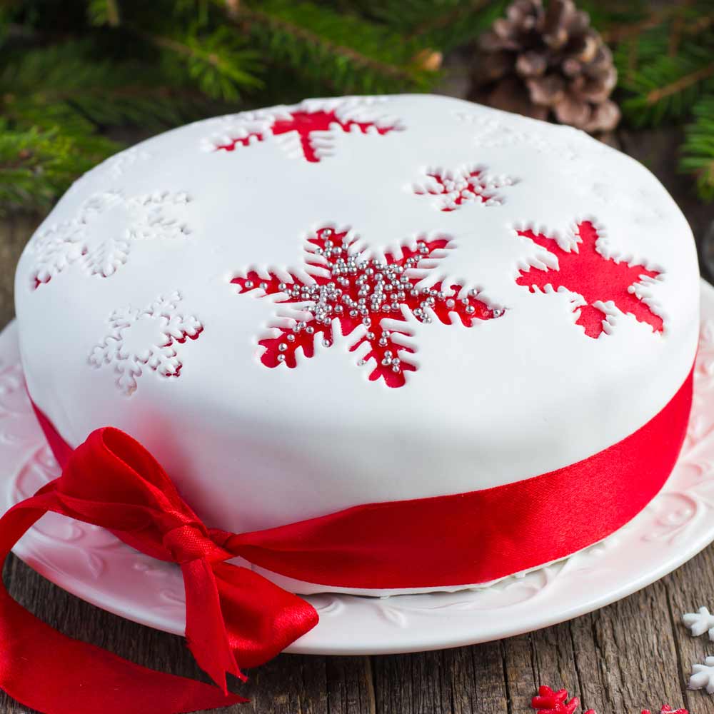 White and Red Christmas Cake with Snowflakes