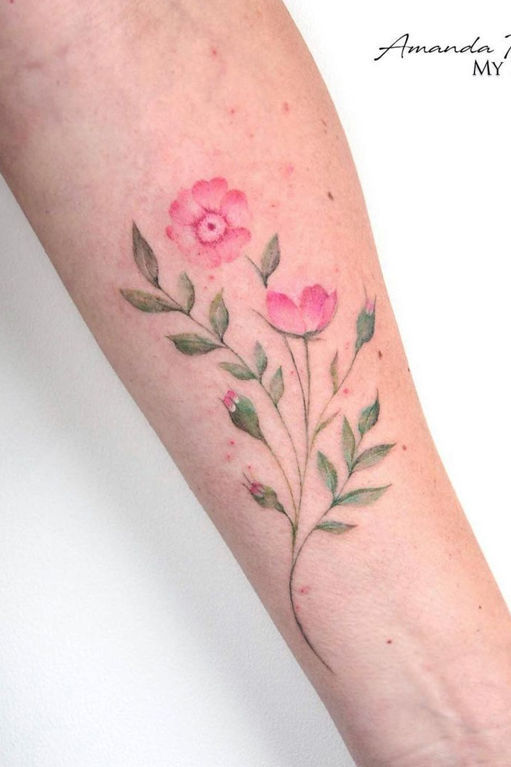 Feminine Pink Flowers Tattoo
