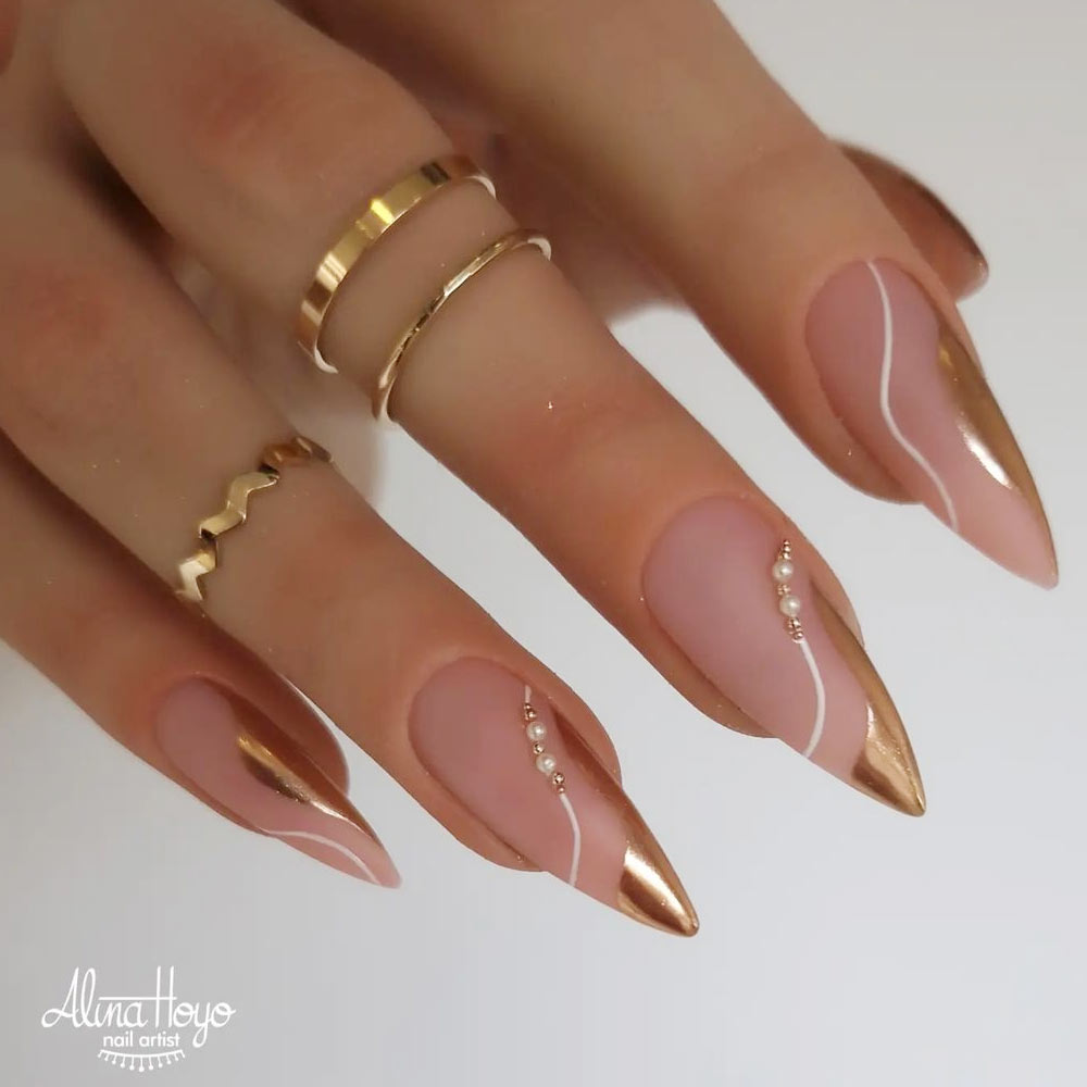 Gold Tips Nails Design