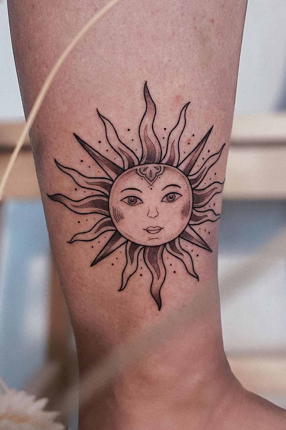 Dotwork Style Sun Tattoo